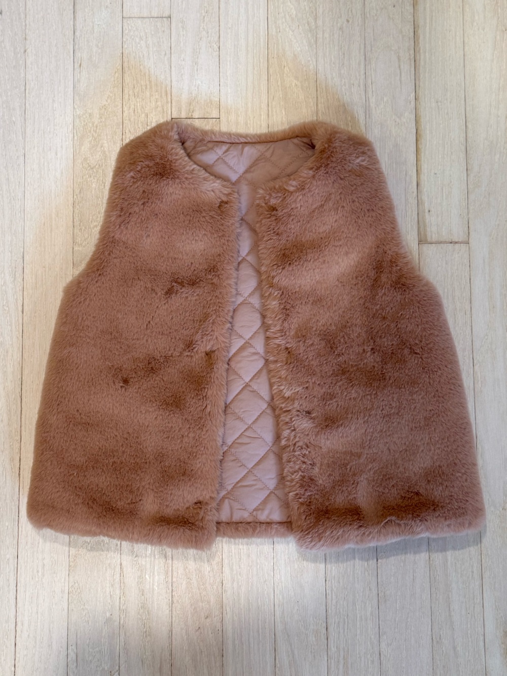 Zara Girls' Plush Faux Fur Vest in Rose Taupe - Reversible